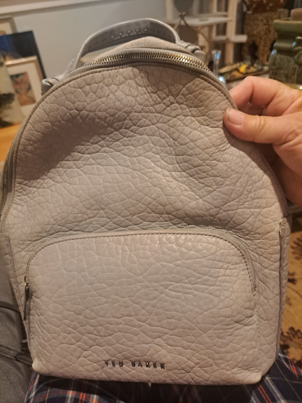 Ted Baker Light Gray Textured Leather Mini Backpack